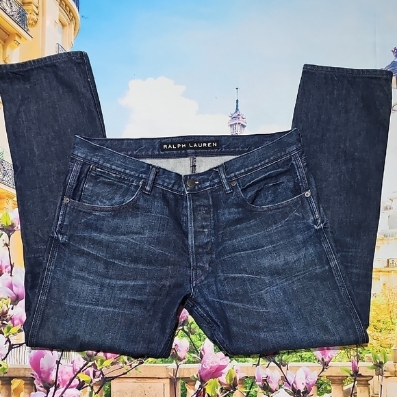 Ralph Lauren Dark Denim Button Fly Slim Jeans Size 36x30‎ - Picture 1 of 10